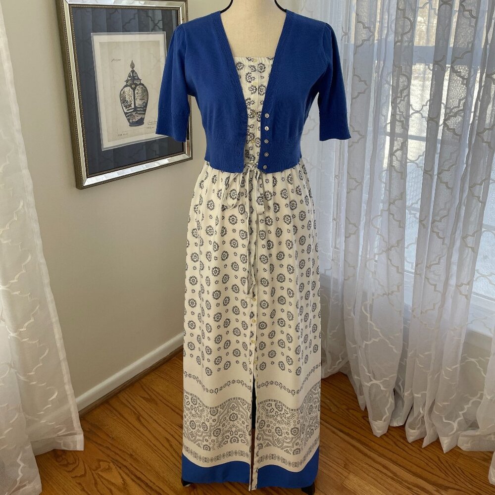 Old Navy Strapless Button Up Maxi Dress w/ Coordinating Cropped Cardigan, Sz. MP